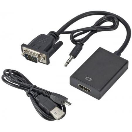 DrPhone VHA VGA Male naar HDMI Female Converter Adapter - 1080P - Audio Video Kabel Converter – Zwart