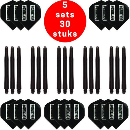 Dragon Darts - 5 sets (15 stuks) Pentathlon darts flights - super stevig - zwart - incl. 5 sets (15 stuks) - medium - darts shafts - zwart