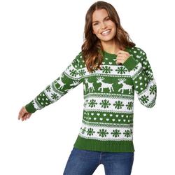 Dress for fun - Kersttrui groen-wit voor vrouwen M - 303341