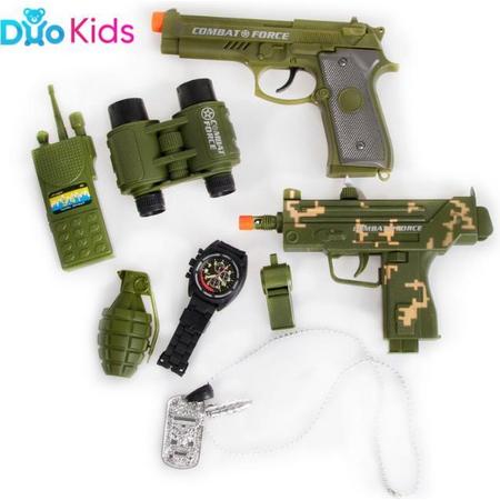 Duo Kids - Force Set Power Gun - Pistool met Geluids effecten - Militaire Speelgoed set voor Jongens - Camouflage - Granaat, Uzi, Geweer, Verrekijker, Walkie Talkie - FBI