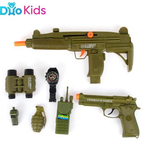 Duo Kids - Machinegeweer - Force Set Power Gun - Pistool met Geluids effecten - Militaire Speelgoed set voor Jongens - Camouflage - Granaat, Uzi, Geweer, Verrekijker, Walkie Talkie - FBI