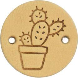 Leren Label Cactus rond 2cm -   - 2 stuks