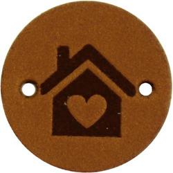 Leren Label huis / Home rond 2cm -   - 2 stuks