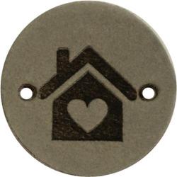 Leren Label huis / home rond 2cm -   - 2 stuks