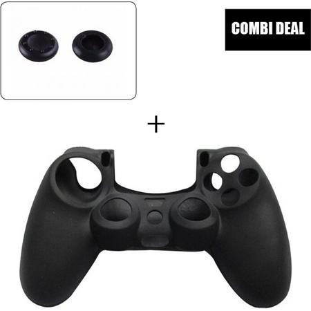 Silicone cover met thumb grips voor de PlayStation 4 controller - Antislip - Silicone controller skin - PS4 - Zwart