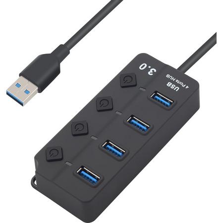 Zeer snelle USB-Hub 3.0 - 4 poorts USB-Hub - Aan/Uit schakelaar per USB poort - Verdeler - Multi oplaadadapter - USB Splitter