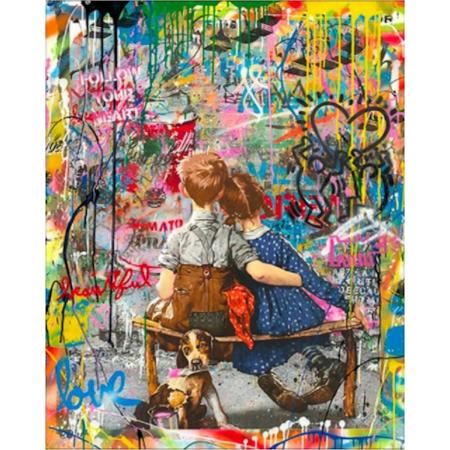 Schilderen op nummer 40x50 cm - Graffiti Kids met hond 