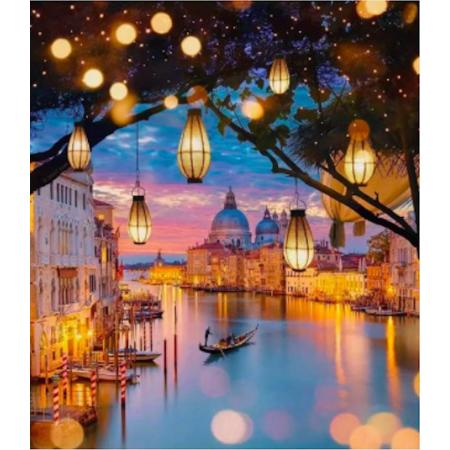 Schilderen op nummer 40x50 cm - Uitzicht Havenstadje met Lampionnen – Compleet Hobbypakket– Voor volwassenen en kinderen – Paint by Number