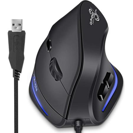 ECHTPower Ergonomische muis, optische verticale muis met kabel 1200-1600-2400-3200 DPI muis verticaal voor PC/laptop/notebook met Windows/Mac/Linux, 6 toetsen (rechtshandig)