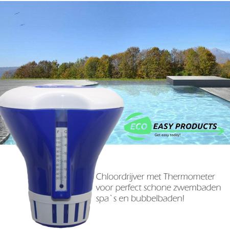 Chloordrijver XXL met thermometer - Chloordrijver - Dispenser - Reiniging - Jacuzzi - Zwembad Schoonmaak Accessoire - Regelbare chloordispenser - Zomer - opblaas zwembad - Chloordrijver en Thermometer