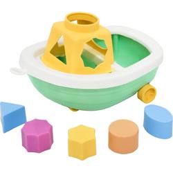ELFIKI Bonte Barkas Boot - Vormenstoof - Speelgoedboot - Duurzaam Speelgoed 1 Jaar - Montessori Speelgoed - Gemaakt van Suikerriet Plastic