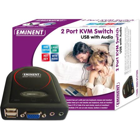 Eminent 2 Port KVM Switch USB w/ Audio Zwart KVM-switch