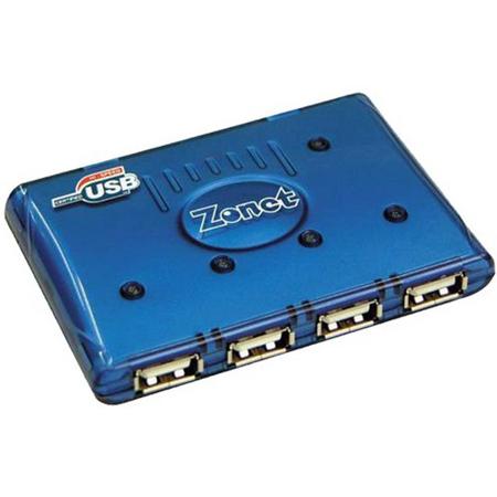 Zonet ZUH2204 - USB 2.0 Hub, 4 poorten met Power adapter