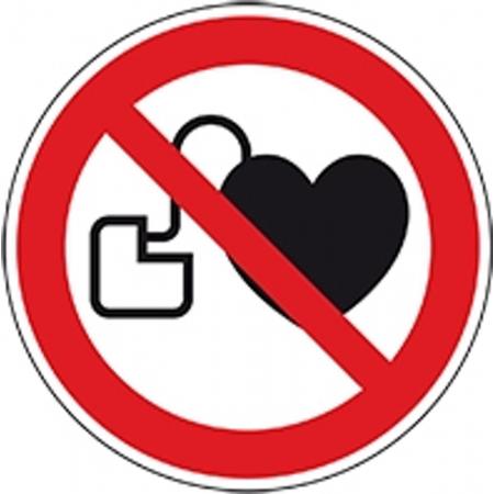 Dubbelzijdige verbodssticker ‘Verboden voor personen met pacemaker, ISO 7010 , rood