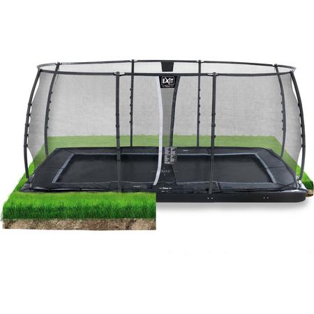 EXIT Dynamic groundlevel trampoline 305x519cm met veiligheidsnet - zwart