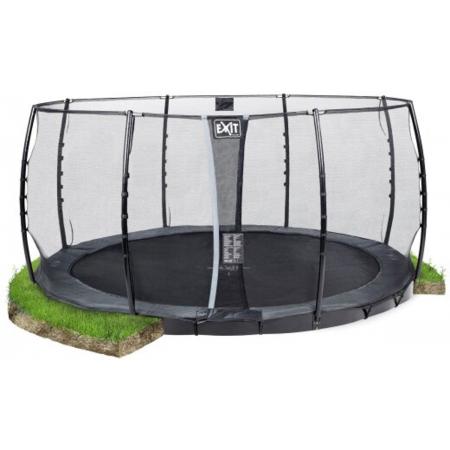EXIT InTerra groundlevel trampoline ø427cm met veiligheidsnet - grijs