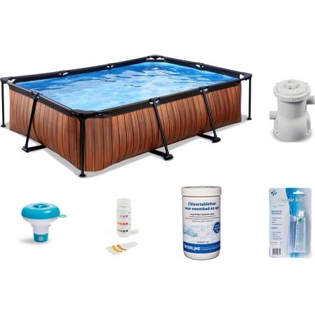 EXIT Wood zwembad voordeelpakket – Rechthoekig - 300x200x65 cm – Bruin - Deluxe