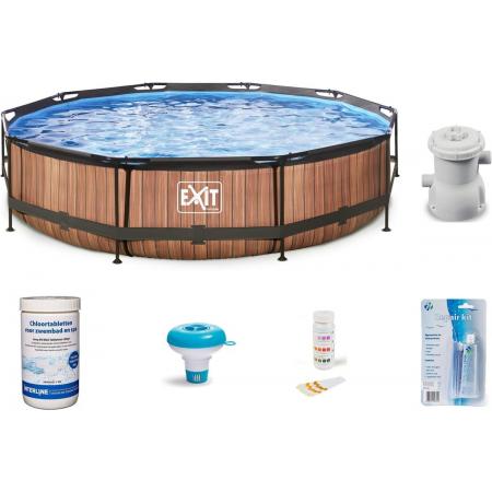 EXIT Wood zwembad voordeelpakket – Rond - 360 x 76 cm – Bruin – Deluxe