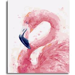Flamingo - Schilderen op Nummer 50x40cm met Houten frame