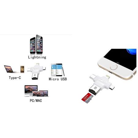 Earldom OTG Adapter All-in 1 - USB Type C - Micro USB - Lightning - Micro USB Card Reader - Wit