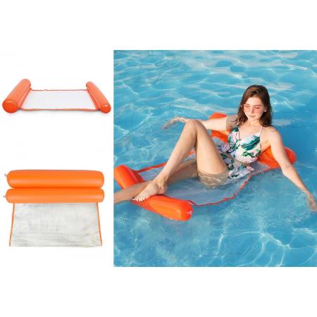 Waterhangmat - Opblaasbaar lounge luchtbed – hoofdsteun - Zwembad luchtbed - oranje