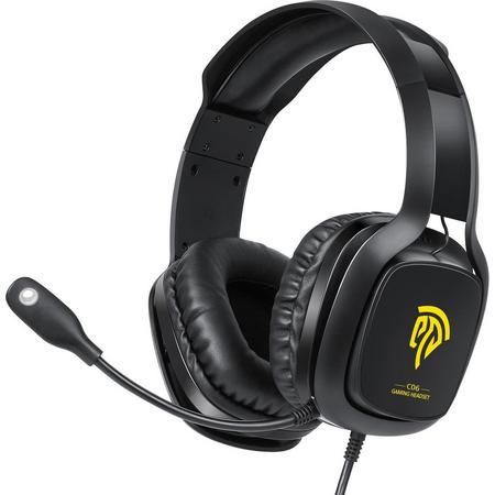 EasySMX C06-yellow, Over-ear gaming headset met microfoon, RGB LED verlichting, 7.1 Surround sound, zwart/ geel