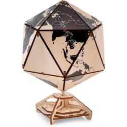 Eco Wood Art - 3D Houten Puzzel - Icosaëdrische Wereldbol - Zwart - 16,4x16,4x23cm