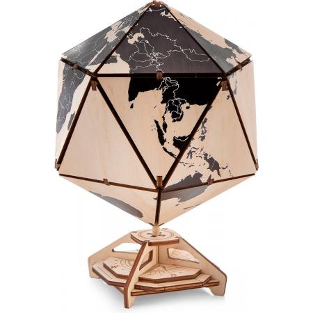 Eco Wood Art - 3D Houten Puzzel - Icosaëdrische Wereldbol - Zwart - 16,4x16,4x23cm
