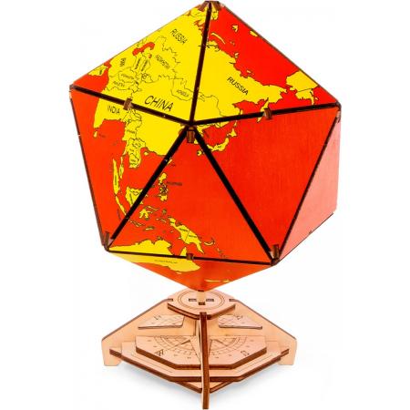 Eco Wood Art - 3D Houten Puzzel -Icosaëdrische Wereldbol - Rood - 16,4x16,4x23cm