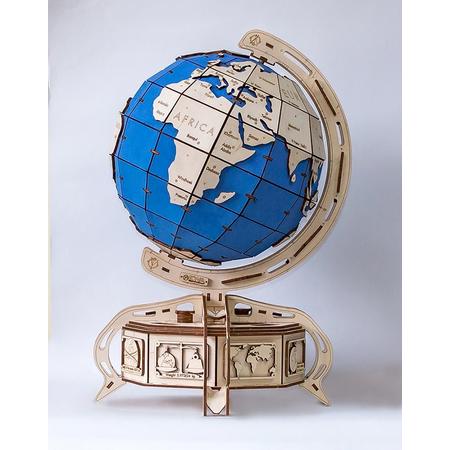 Eco-Wood-Art Globe - Houten Modelbouw - Blauw