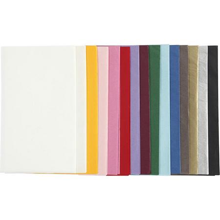 Tissuepapier. vel 50x70 cm.  14 gr. diverse kleuren. 30vellen