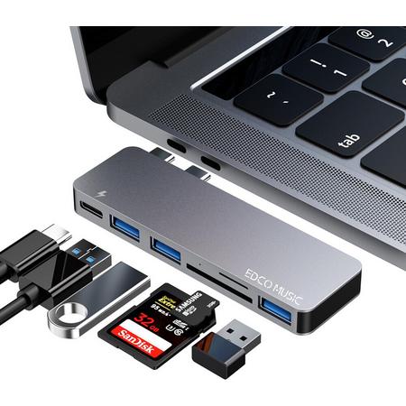 USB-C Hub voor Macbook - EdCo Music USB-C Hub - Adapter voor MacBook Pro/Air - Docking Station - Thunderbolt 3 & USB poorten  - Space Gray