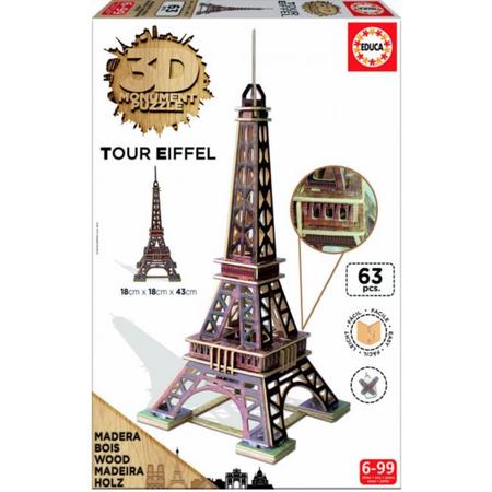 Educa HOUT: Eiffeltoren - 3D puzzel - 63 stukjes