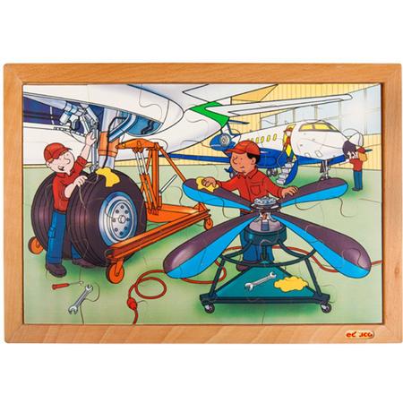 Educo houten puzzel vliegtuig hangar - 24 stukjes