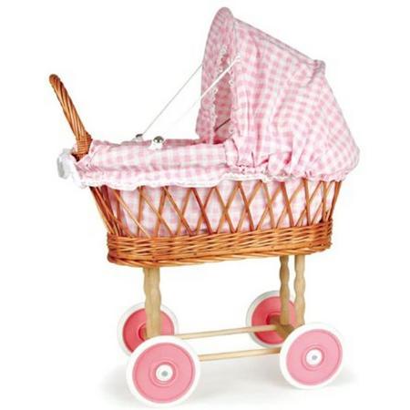 Egmont Toys rieten Poppenwagen met roze stoffen ka