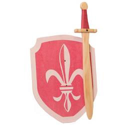 Houten struikrover zwaard en ridderschild Franse lelie roze