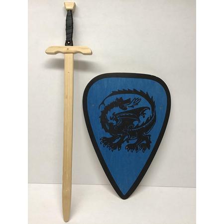 roofridder zwaard met ridderschild blauw met draak