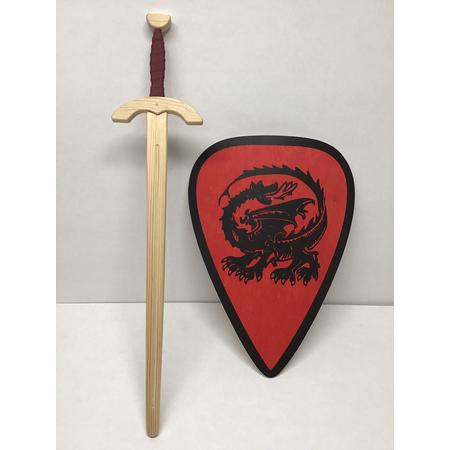 roofridder zwaard met ridderschild rood met draak