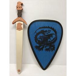 zwaard met schede adelaar en ridderschild blauw met draak