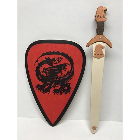 zwaard met schede adelaar en ridderschild rood met draak