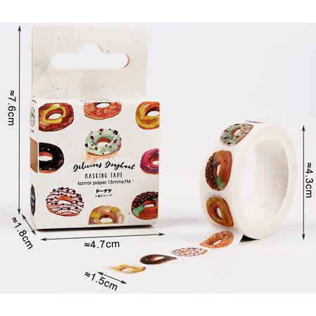 2 Stuks  7 Meter Leuke Donut Plakband - Washi Tape - Decoratieplakband - Fast Food - Decoratietape - Hobby