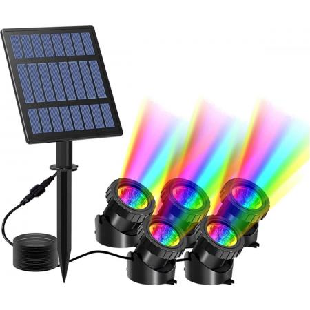 Elfeland RGB LED Zwembadlamp - Zonne Energie Zwembadverlichting - Zwembad Verlichting - 90° instelbaar- IP68 - Zwart - 5 Lichtbron