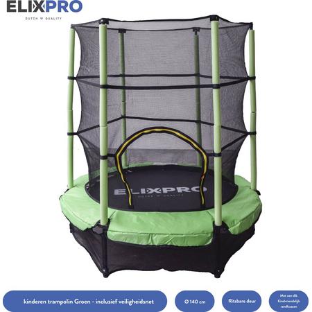 ElixPro Kinder Trampoline - Met veiligheidsnet - 50KG Draagvermogen - Trampoline 140cm - Groen