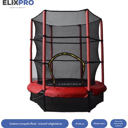 ElixPro Kinder Trampoline - Met veiligheidsnet - 50KG Draagvermogen - Trampoline 140cm - Rood