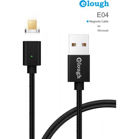 Elough® E04 Magnetische Micro USB oplaadkabel - Magnetisch oplader 2.4A Fast Charge USB Snellader en Datakabel - Reversible Nylon gevlochten Micro Oplaadkabel - Sterke Magneet - Geschikt voor de Honor modellen - Zwart
