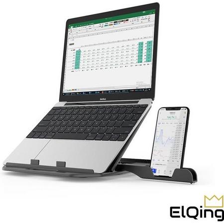 EQ Universele Ergonomische Laptop Standaard - Verstelbaar - Met Telefoon Houder - Tot 17 Inch - Opvouwbaar - Verstelbaar