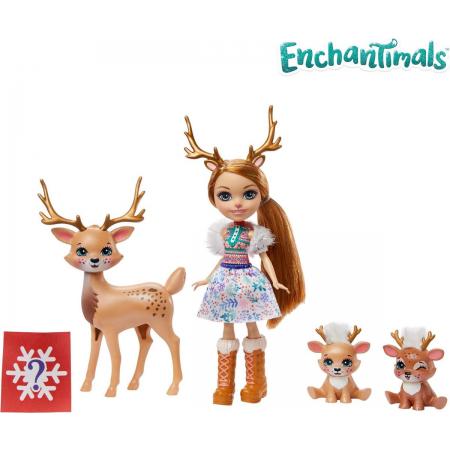 Enchantimals™ familie speelgoedset, Rainey Rendier pop (15 cm) met 3 dierenfiguren