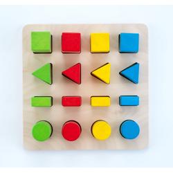Sorteerbord geometrisch kleur/grootte 4x4 - rubberhout