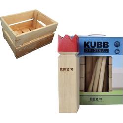 Bex Sport Original Kubb Rode Koning -Rubberhout inclusief houten opbergkrat