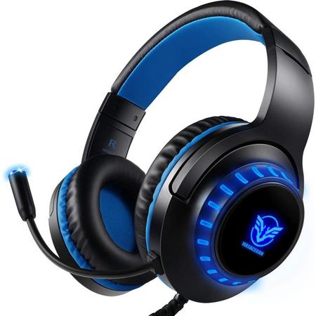 Pro Gaming Headset -  PS4, Xbox One - Ruisonderdrukkende Over-Ear-koptelefoon - Kristal stereogeluid met intense bas & LED-verlichting en gevoelige microfoon voor pc Laptop Mac - Game Headsets - Blauw
